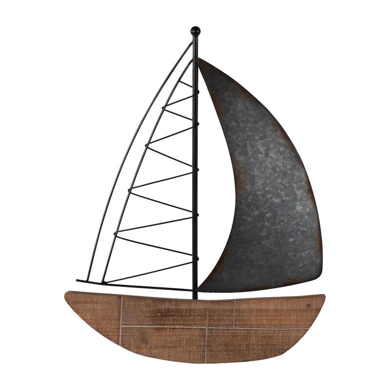 Sagebrook Home Coastal 19" Metal Boat Wall Decor Nautical Brown and Charcoal Gray