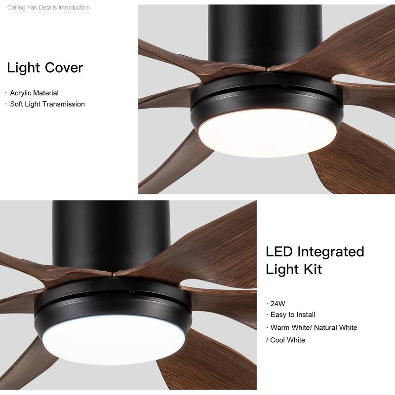 66" Vintage Ceiling Fan Lighting with Brown Blades in Integrated LED