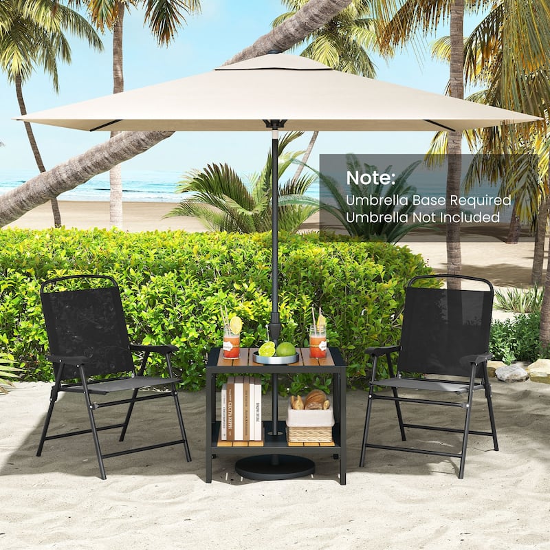 Gymax Outdoor Side Table 2-Tier Coffee End Table w/ 1.57'' Umbrella