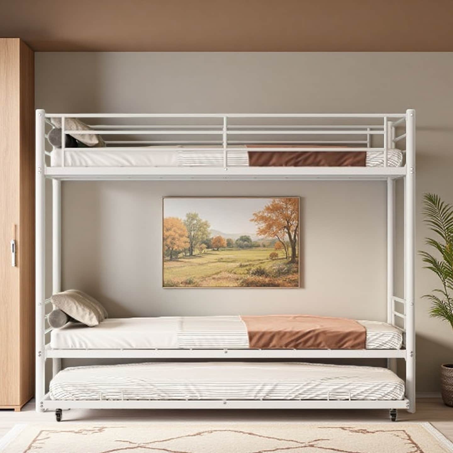 Twin Over Full Metal Bunk Bed with Convertible Design, Rust-Resistant Steel Frame, Safety Rails and Non-Slip Ladder