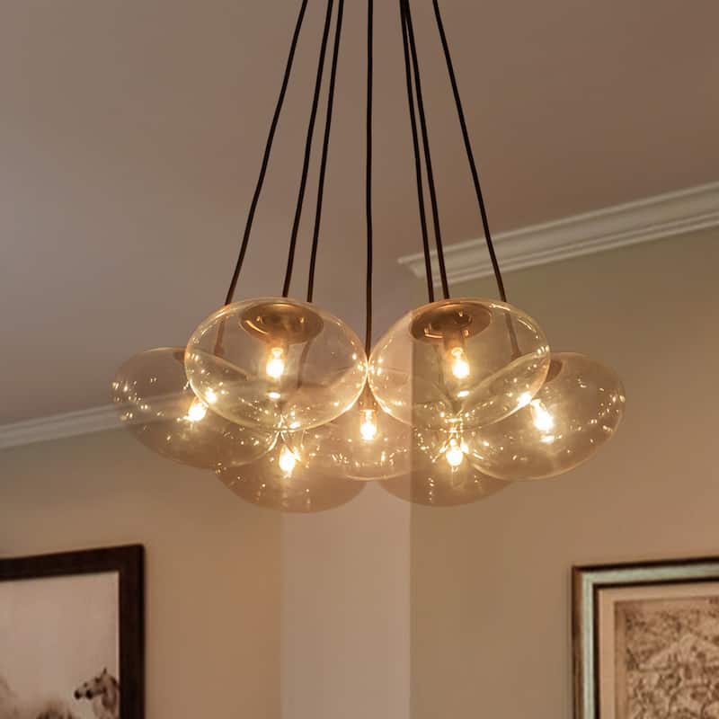 Minimalist 7-Light Glass Globe Bubble Cluster Pendant Chandelier - Lightweight Glass