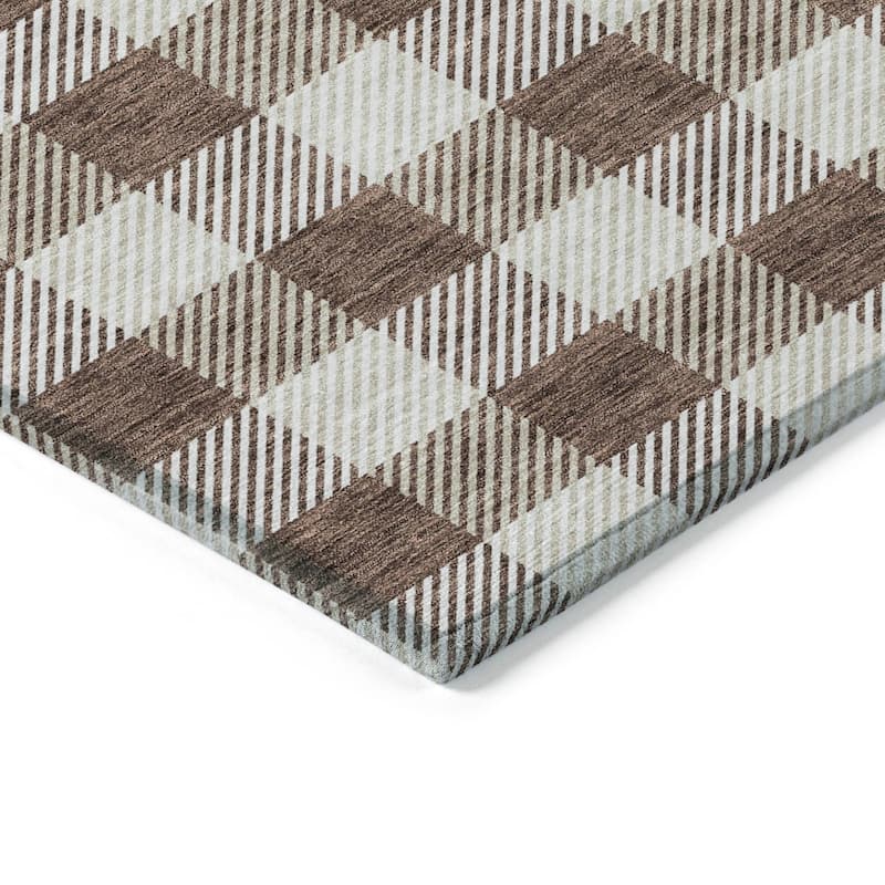 Machine Washable Indoor/ Outdoor Chantille Plaid Stripe Rug
