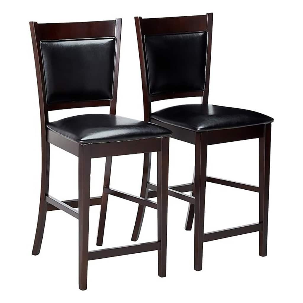Counter Height Chair Vinyl Padded Seat & Back, Espresso Brown, Set of 2
