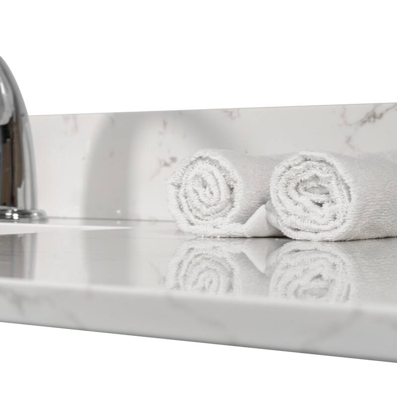 43x22 inch bathroom stone vanity top carrara white marble color with ceramic sink and single faucet hole with back splash