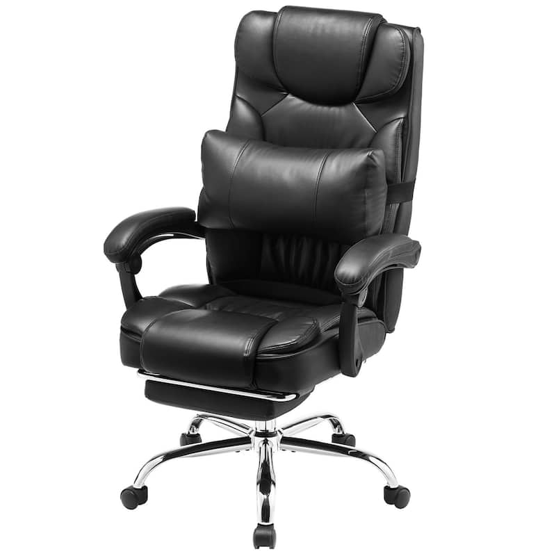 Black PU Leather Ergonomic Executive Office Chair with Footrest and Adjustable Recline - 27.00” L x 27.76” W x 50.13” H