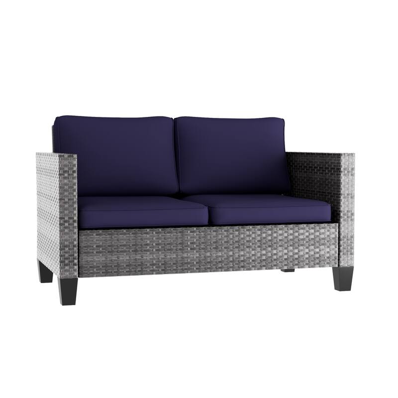 Livoosun Patio Loveseat Sofa Outdoor Wicker Couch, 2-Seater Furniture with High Back and Removable Cushions