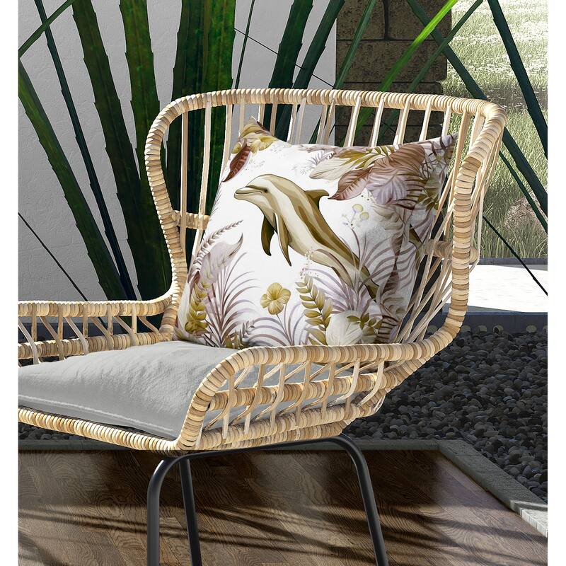 Dolphin Haven Indoor/Outdoor Reversible Throw Pillow Brown and Olive