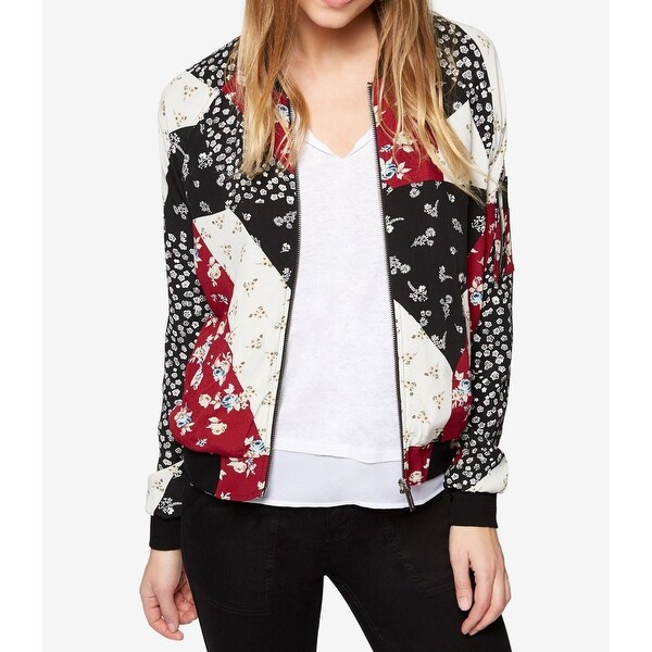 Sanctuary Womens Bomber Jacket Black Multi Size XS Floral Colorblock. Opens flyout.