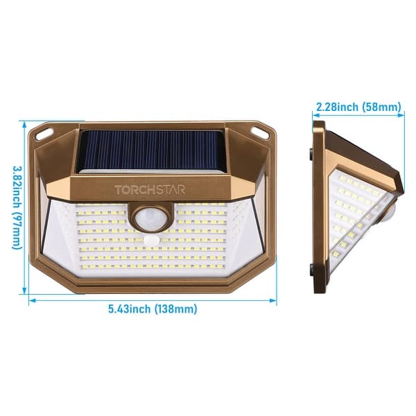 dimension image slide 0 of 2, 2 Pack LED Solar Security Light with Motion Sensor, Outdoor Flood Wall Sconce