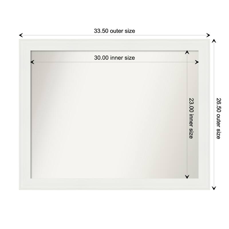 Vanity White Narrow Framed Non-Beveled Custom Wall Mirror, Bathroom Vanity Mirror - Outer Size: 33.5 x 26.5