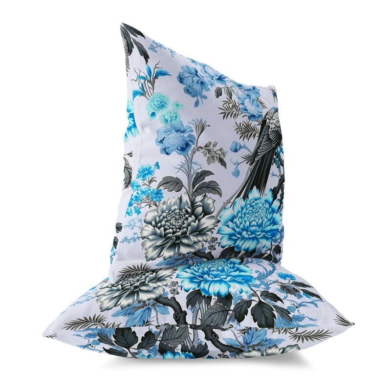 Blue And Grey Peacock Panache Faux Suede Throw Pillow Zipper