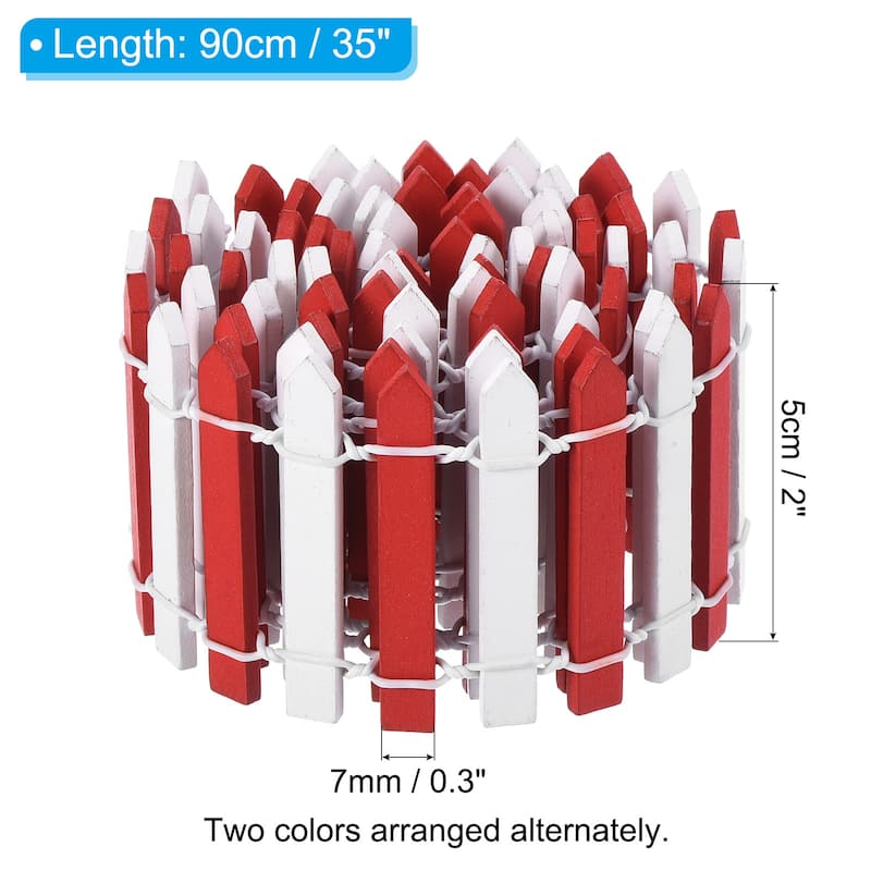 35" L x 2" H Wood Miniature Mini Fairy Garden Picket Fence - 35" L x 2" H - Red White