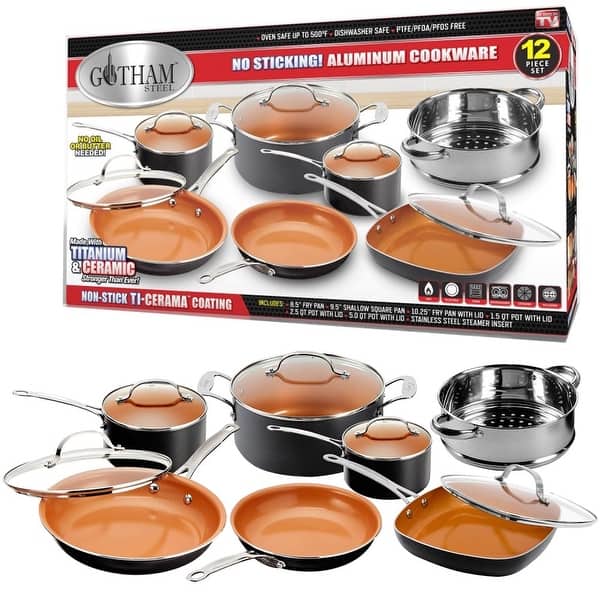 12 Piece Non-stick Cookware Set, Dishwasher Safe, Pots and Pans