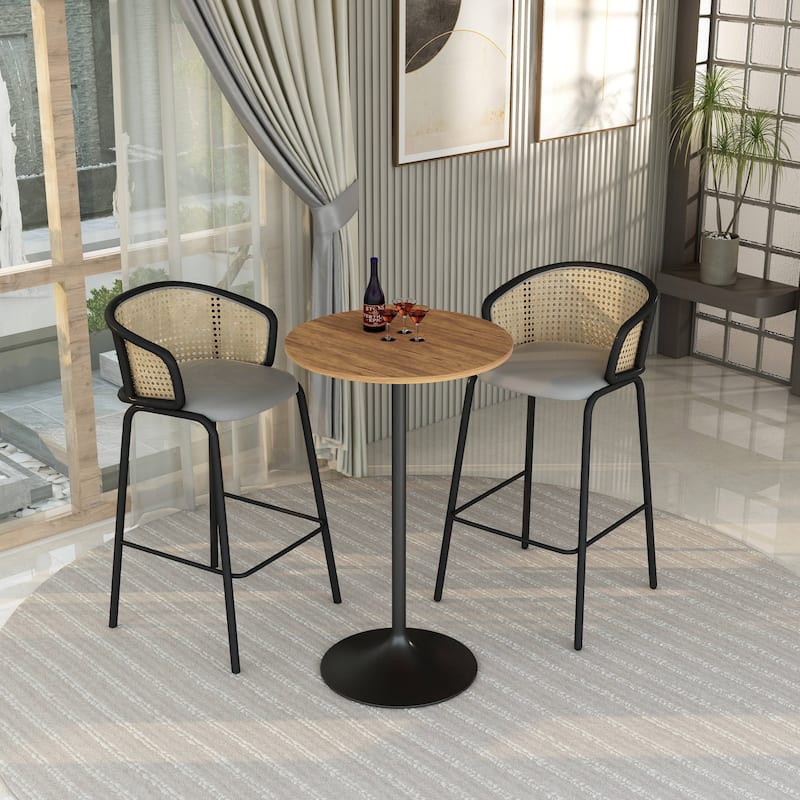 LeisureMod Verve 27" Bar Height Dining Table with MDF Round Top in Black Marbleized
