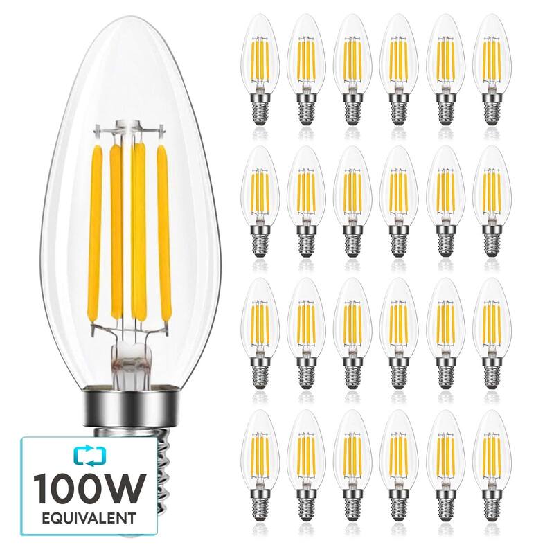 Luxrite Candelabra LED Light Bulbs 100W Equivalent 800 Lumens 7W B11 Dimmable Damp Rated UL Listed E12 24 Pack - 5000K (Bright White)