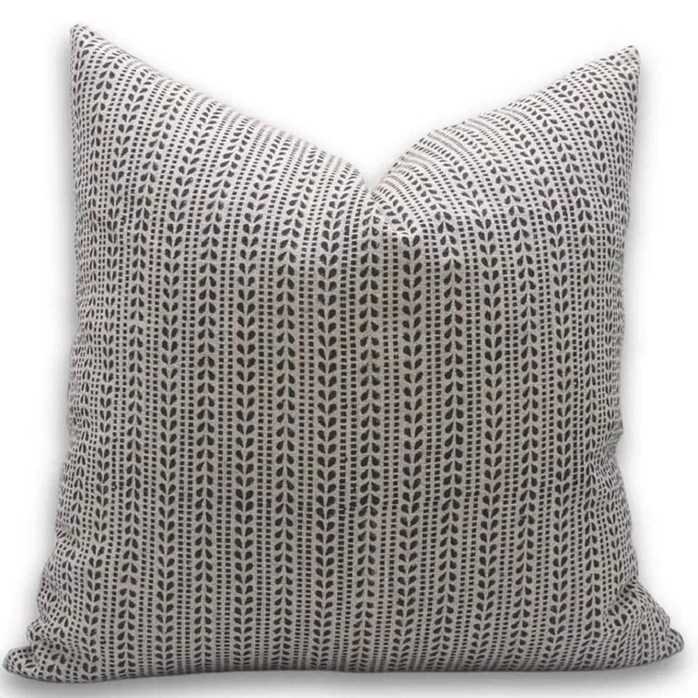 Fabdivine Handmade Block Print Floral Stripted Rustic Thick Linen Cushion Cover for Bed or Living Décor Black, Ratanbel