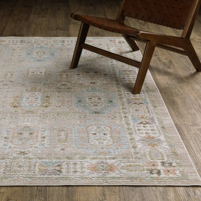 Calliope Textural Distressed Traditional Beige/ Blue Area Rug