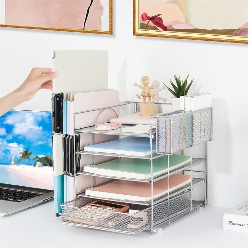 5-Tier Paper Letter Tray Organizer - 11.81"D x 11.61"W x 11.01"H