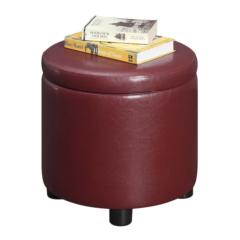 Round Accent Storage Ottoman with Reversible Tray Lid Offering Extra Storage, Decorative Style and Comfortable Seating