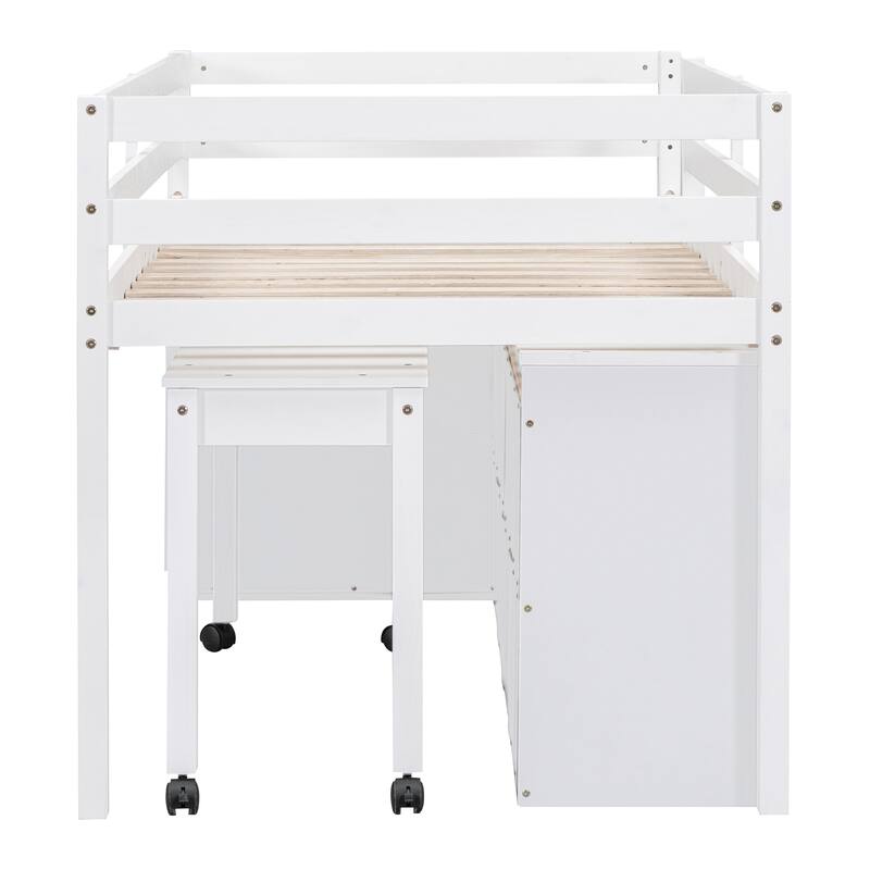 Twin Size Loft Bed with Retractable Writing Desk and 4 Drawers