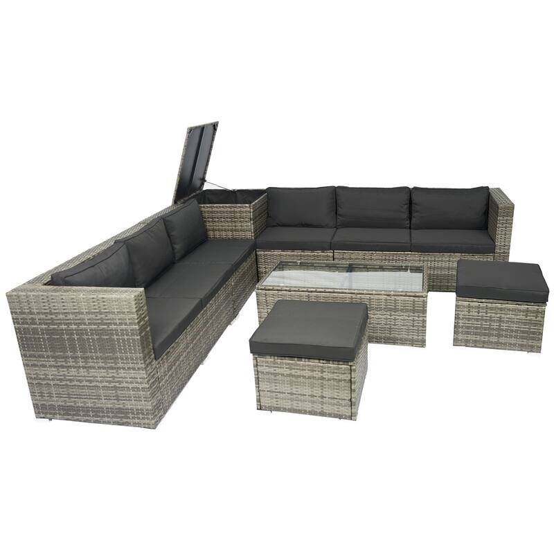 8 Piece Patio Sectional Rattan Sofa Set