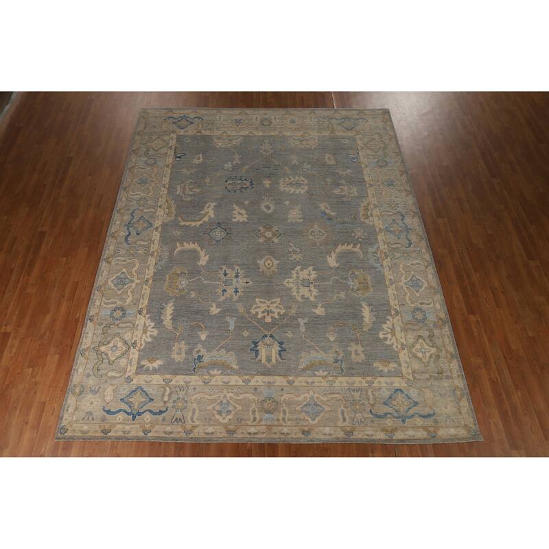 Hand Knotted Oriental 100% Wool Carpet Transitional All-Over Greys & Charcoal Oushak Area Rug - 11' 9'' X 9' 2''