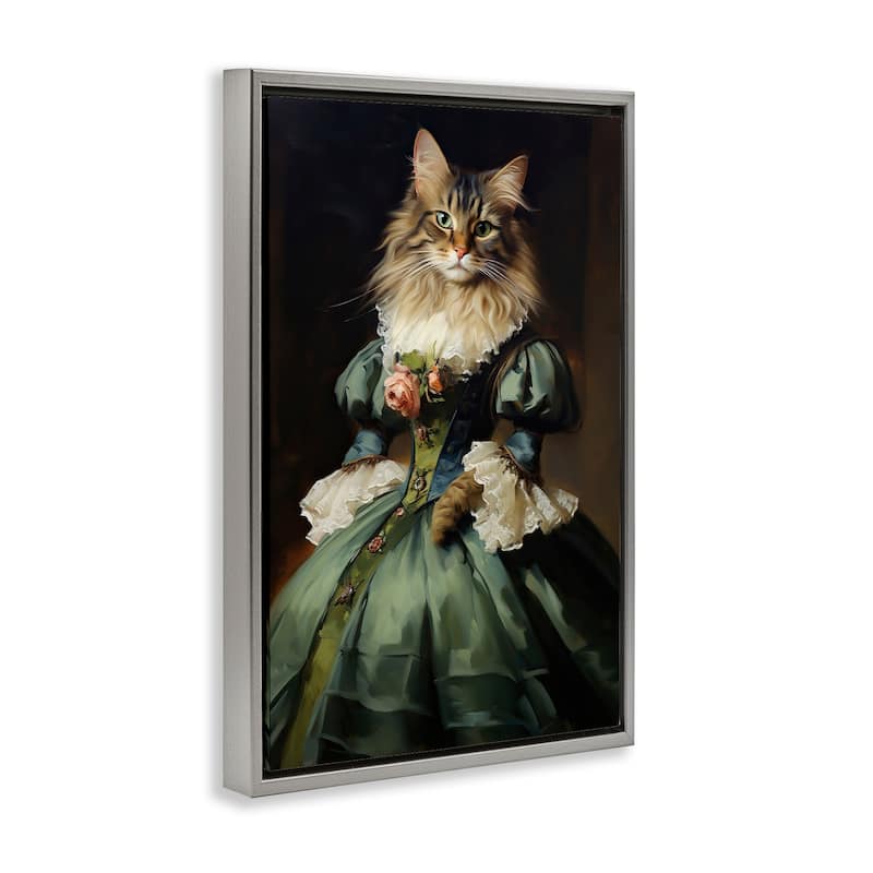 Stupell Cat in Elegant Dress Framed Floater Canvas Wall Art Design By Wumples
