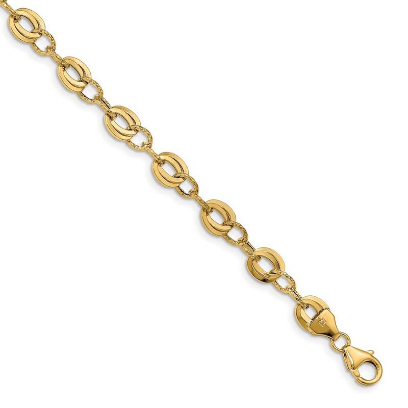 Curata 6.5mm 14k Gold Sparkle Cut Fancy Link Bracelet 7.5 Inch