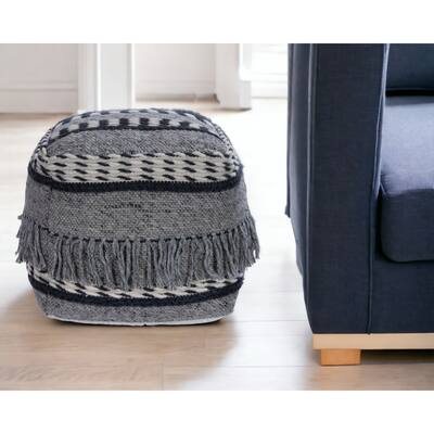 Boho Square Black and Gray Pouf Ottoman