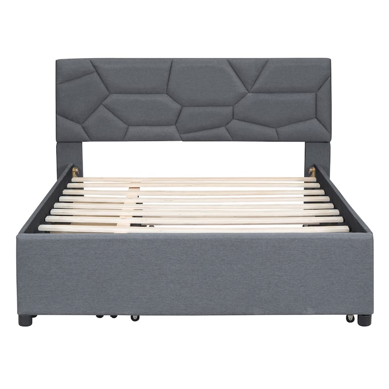 Brick Pattern Full Size Upholstered Platform Bed with Twin Size Trundle ...