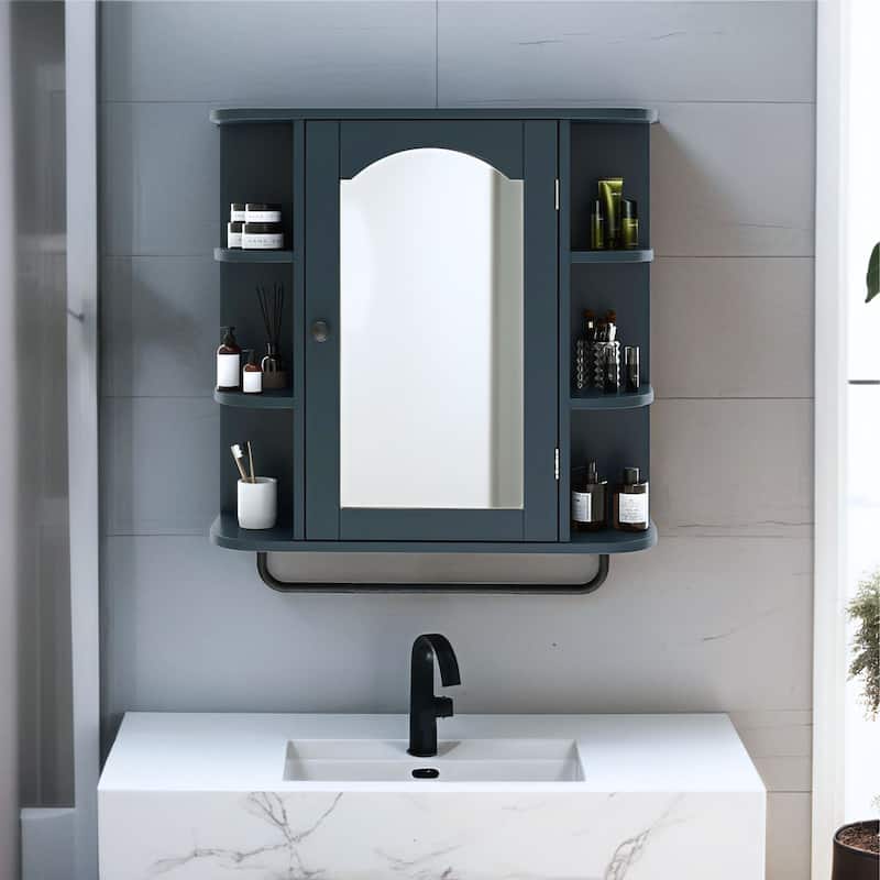 Wall Mounted Bathroom Medicine Cabinet with Mirror Door and Removable Shelf