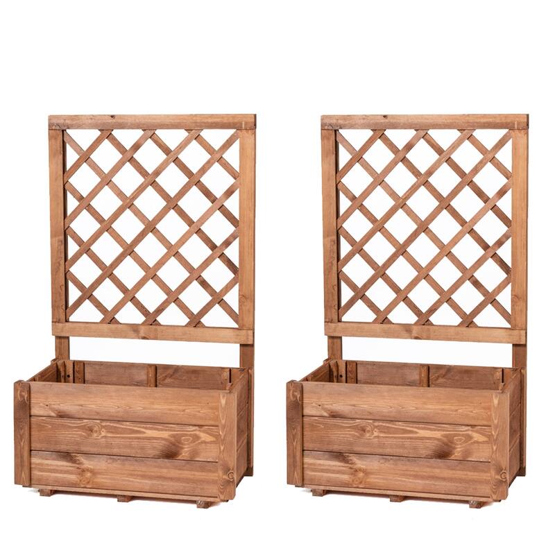 Costway 1/2 PCS 40" Tall Wooden Raised Garden Bed with Lattice Trellis - Natural