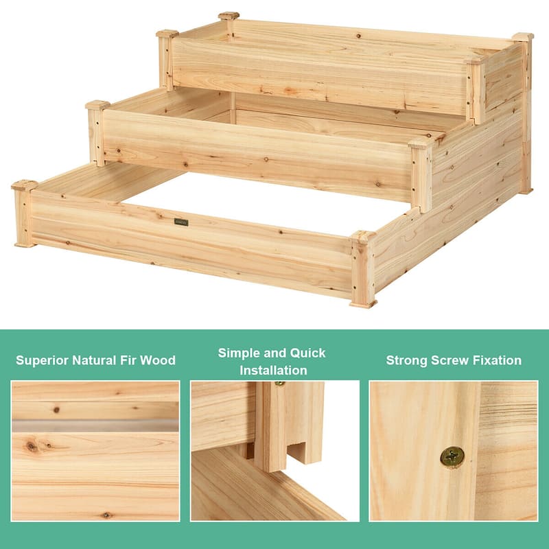 Costway 3 Tier Wooden Raised Garden Bed Planter Kit Outdoor Grow - 49" x 49" x 22"