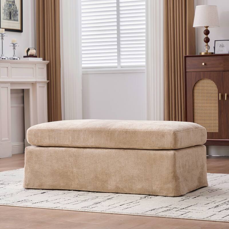 46"W Modern Chenille Storage Ottoman