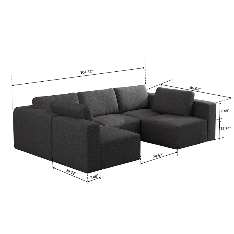 104.32" Yarn Fleece Modular Sectional Sofa Set with Chaise & Ottoman, U-Shaped 5-Seater Sleeper