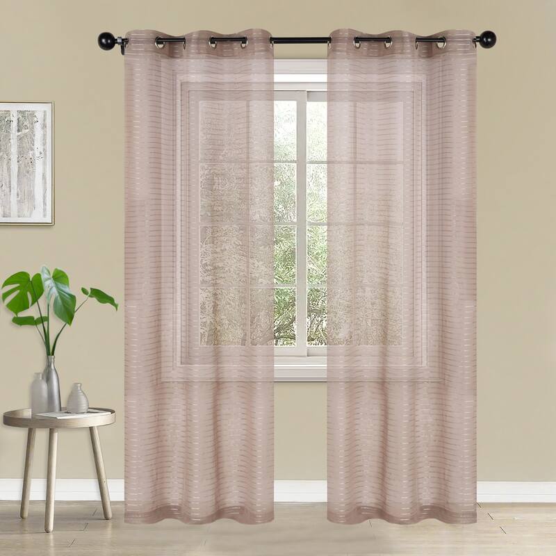 Superior Jackson Striped Machine Washable Sheer Curtains, Set of 2