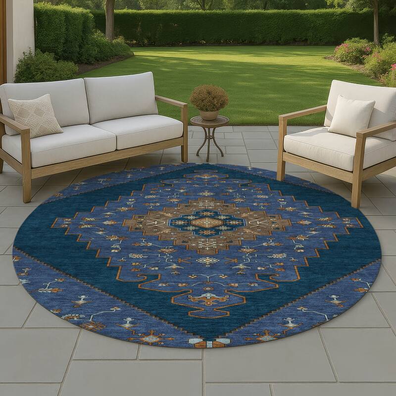Machine Washable Indoor/ Outdoor Global Marrakesh Chantille Rug - Navy - 8' x 8'