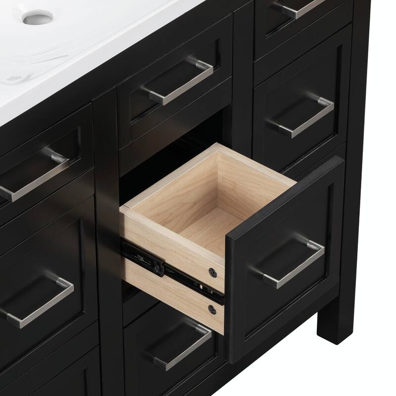 36" Bathroom Vanity with Integrated Resin Sink - 4 Drawers, 2 Doors