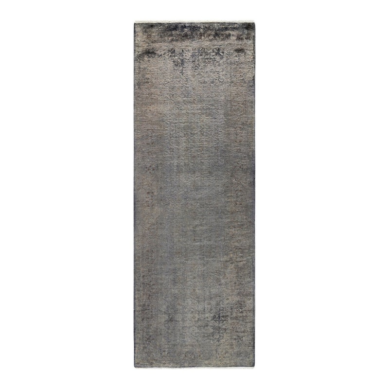 Overton Hand Knotted Wool Vintage Inspired Modern Contemporary Overdyed Gray Runner Rug - 2' 8" x 8' 0"