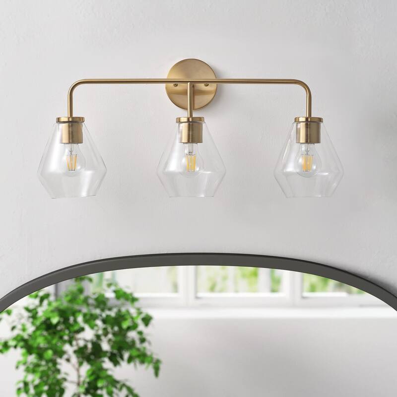 Farmhouse Gold 3-Light Bathroom Glass Vanity Light Fixture Over Mirror