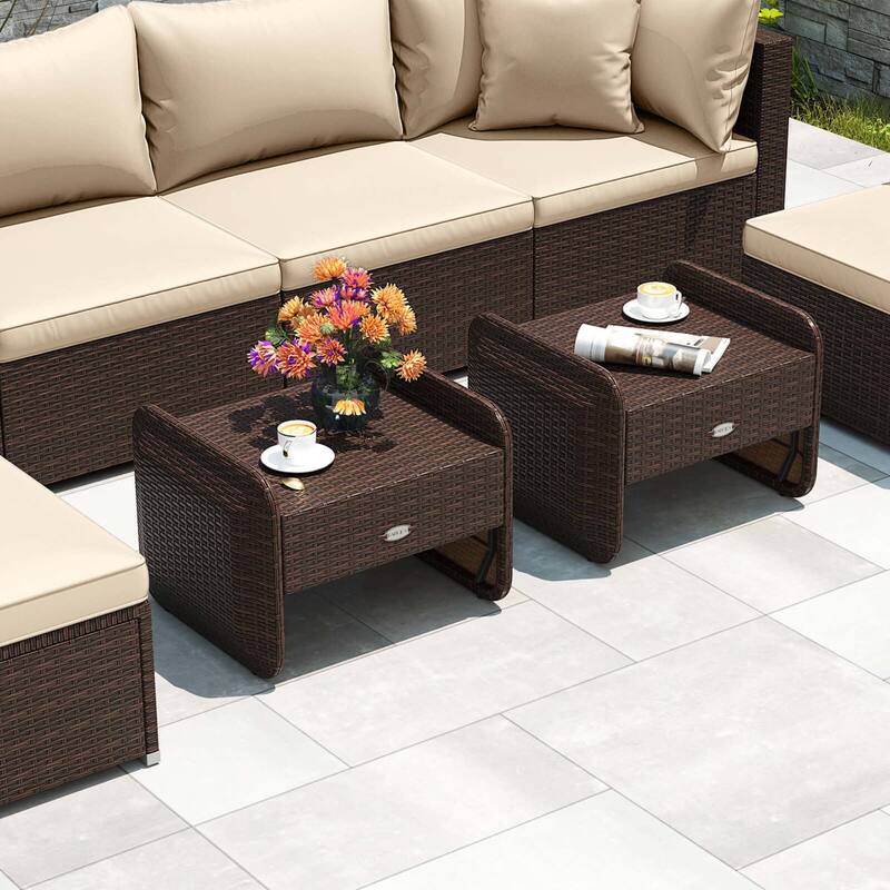 Patiojoy 2 Pieces Outdoor Patio PE Wicker Ottomans with Removable - See Details