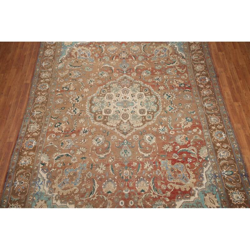 Hand Knotted Oriental 100% Wool Carpet Traditional Floral Brown Mashad Area Rug - 12' 1'' X 8' 10''