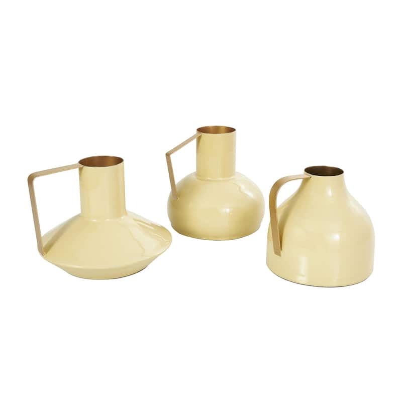 Metal Abstract Enameled Decorative Vase with Varying Shapes - Set of 3 Yellow or Blue - CosmoLiving by Cosmopolitan