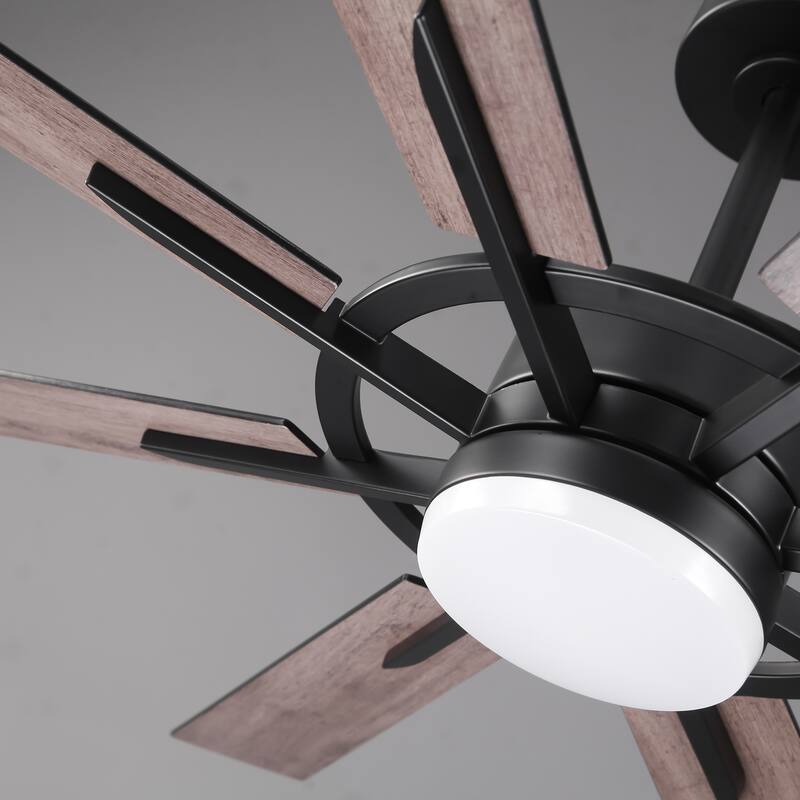 60" Matte Black Large Windmill Farmhouse Integrated LED Ceiling Fan with Light and Remote - 60"Wx12.8"H