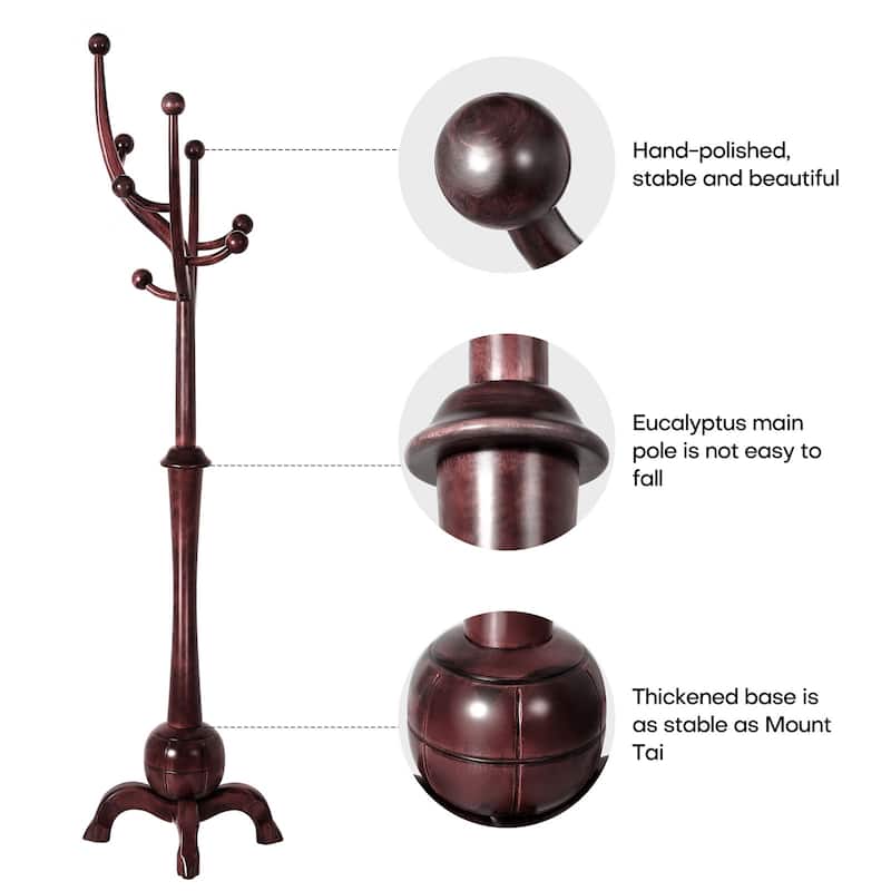 Tree-branch Rubberwood Freestanding Coat Rack with Hooks