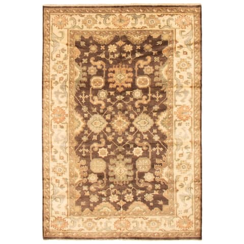 ECARPETGALLERY Hand-knotted Royal Oushak Dark Brown Wool Rug - 6'1 x 8'10