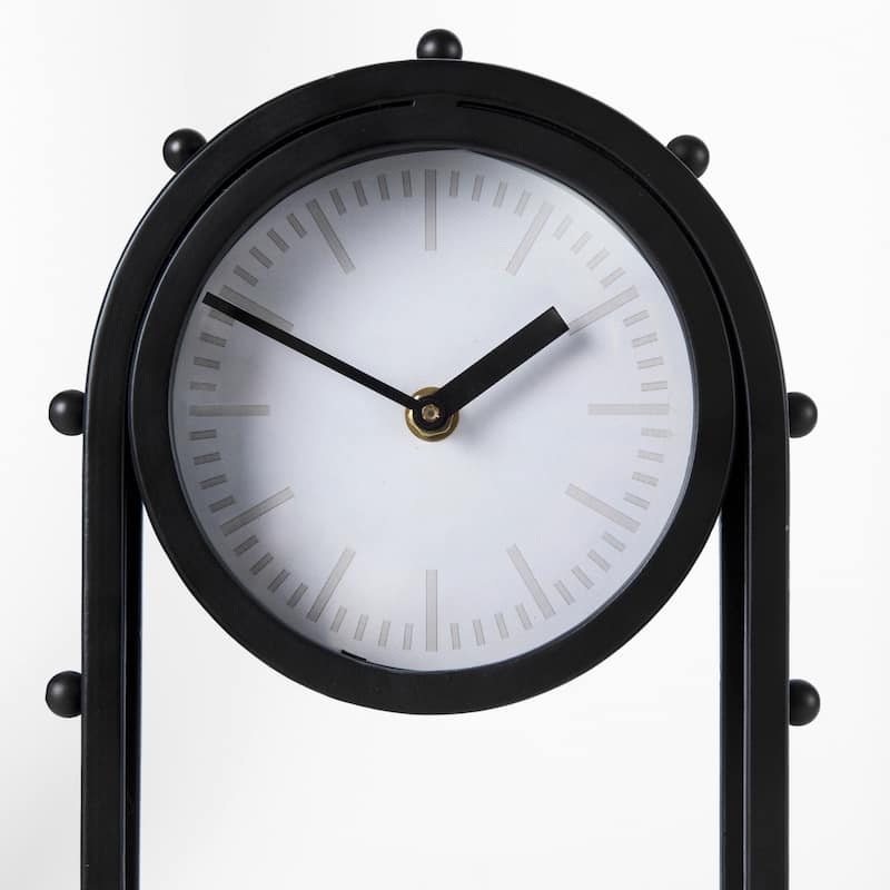 Marian Tall Black Metal Studded Table Clock - 7.4"W x 5.7"D x 12.9"H