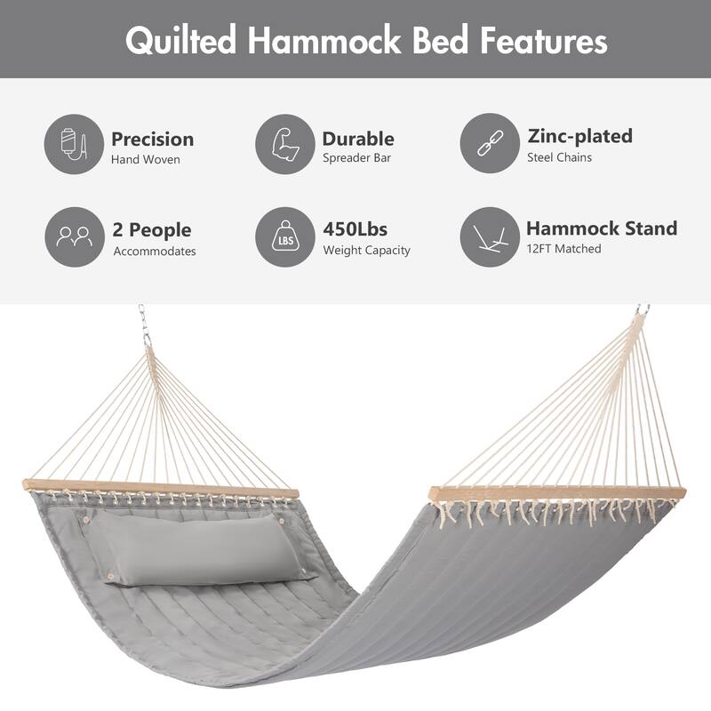 78'' Quilted 2 Person Hammock Beach Swing with Spreader Bars&Pillow - 55.1*122*1