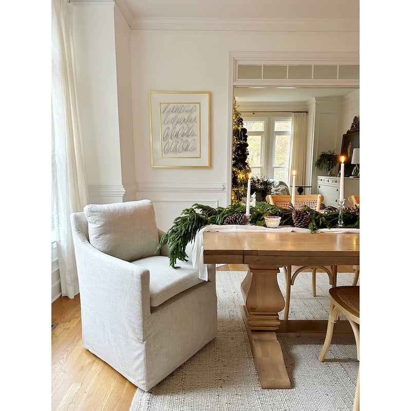 Upholstered Swiveling Rolling Linen Dining Chair