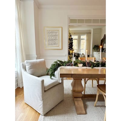 Upholstered Swiveling Rolling Linen Dining Chair